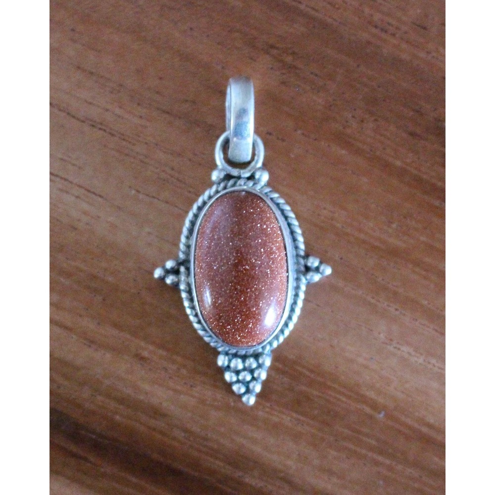 925 Sterling Silver Golden Sunstone Oval Cabochon Pendant Charm Jewelry